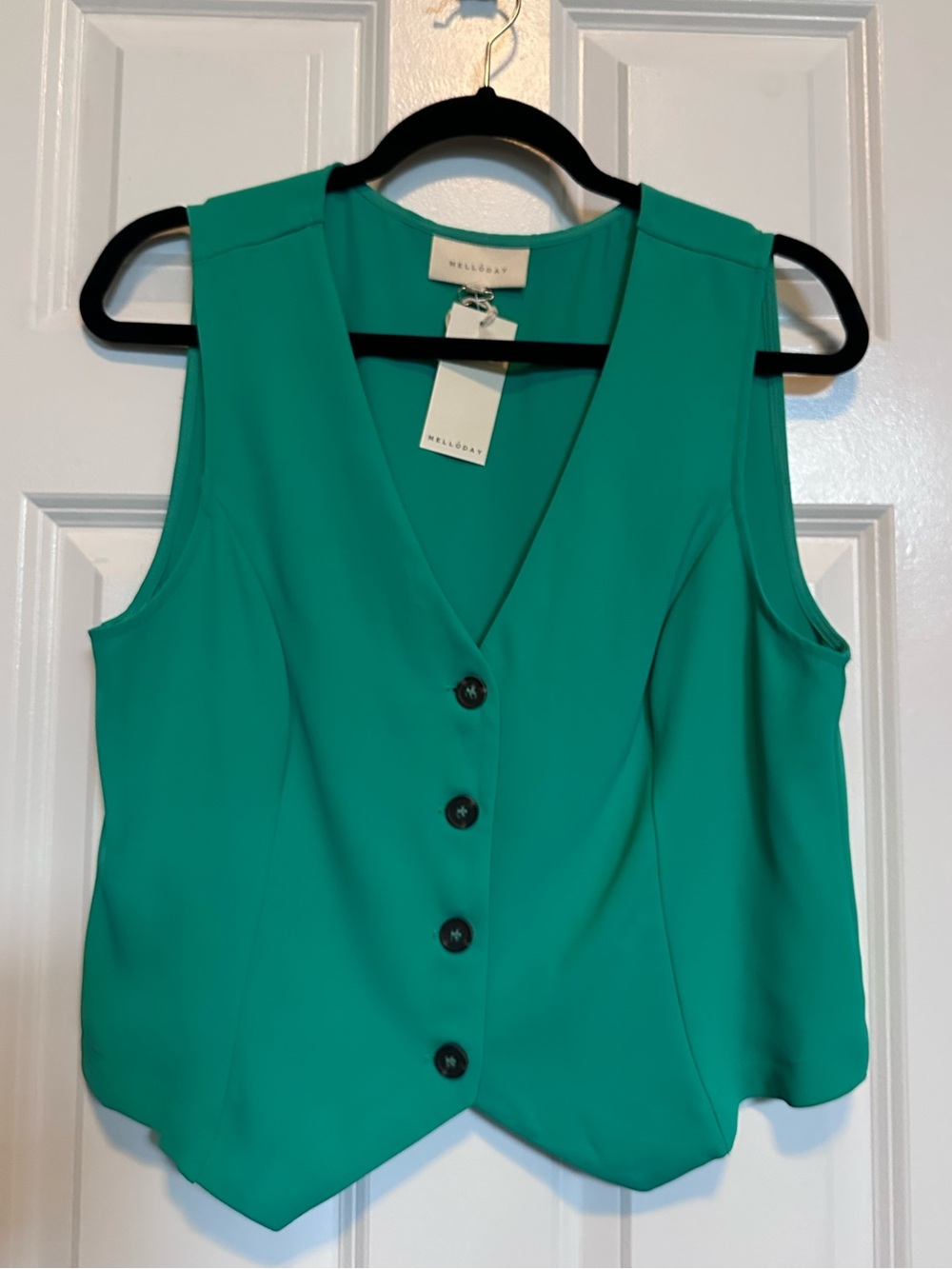Melloday NWT Emerald Green Tailored Button Front Vest Size Small - Picture 2 of 7